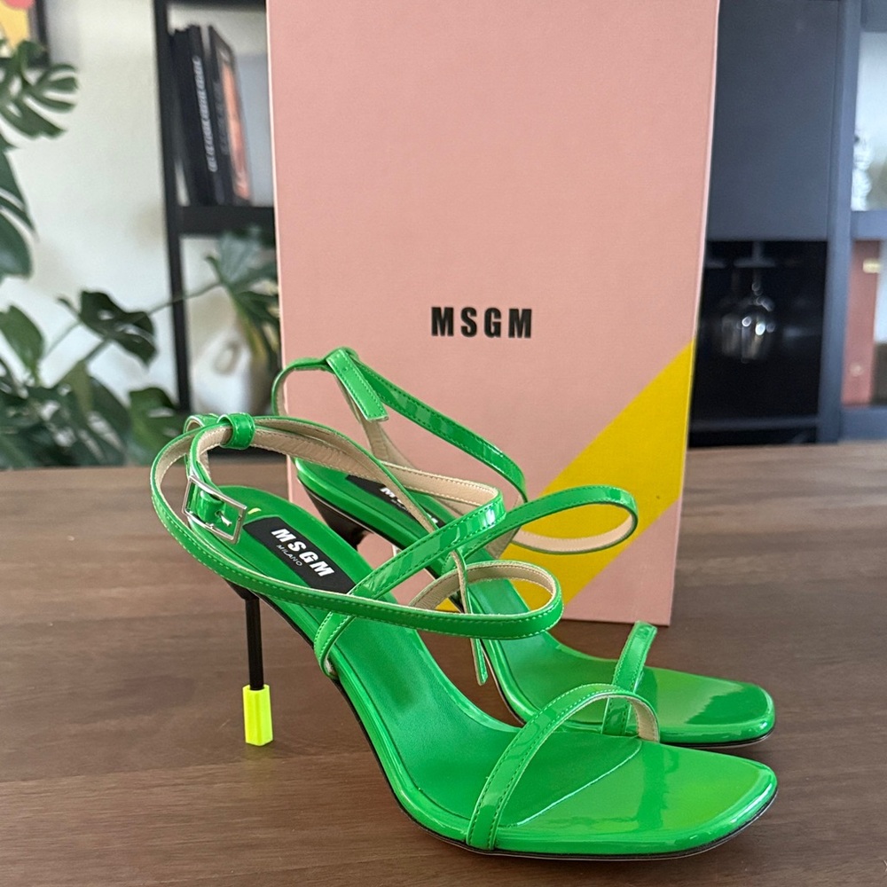 MSGM Neon Green Strappy Heels, new with box, size US8/5, EUR39